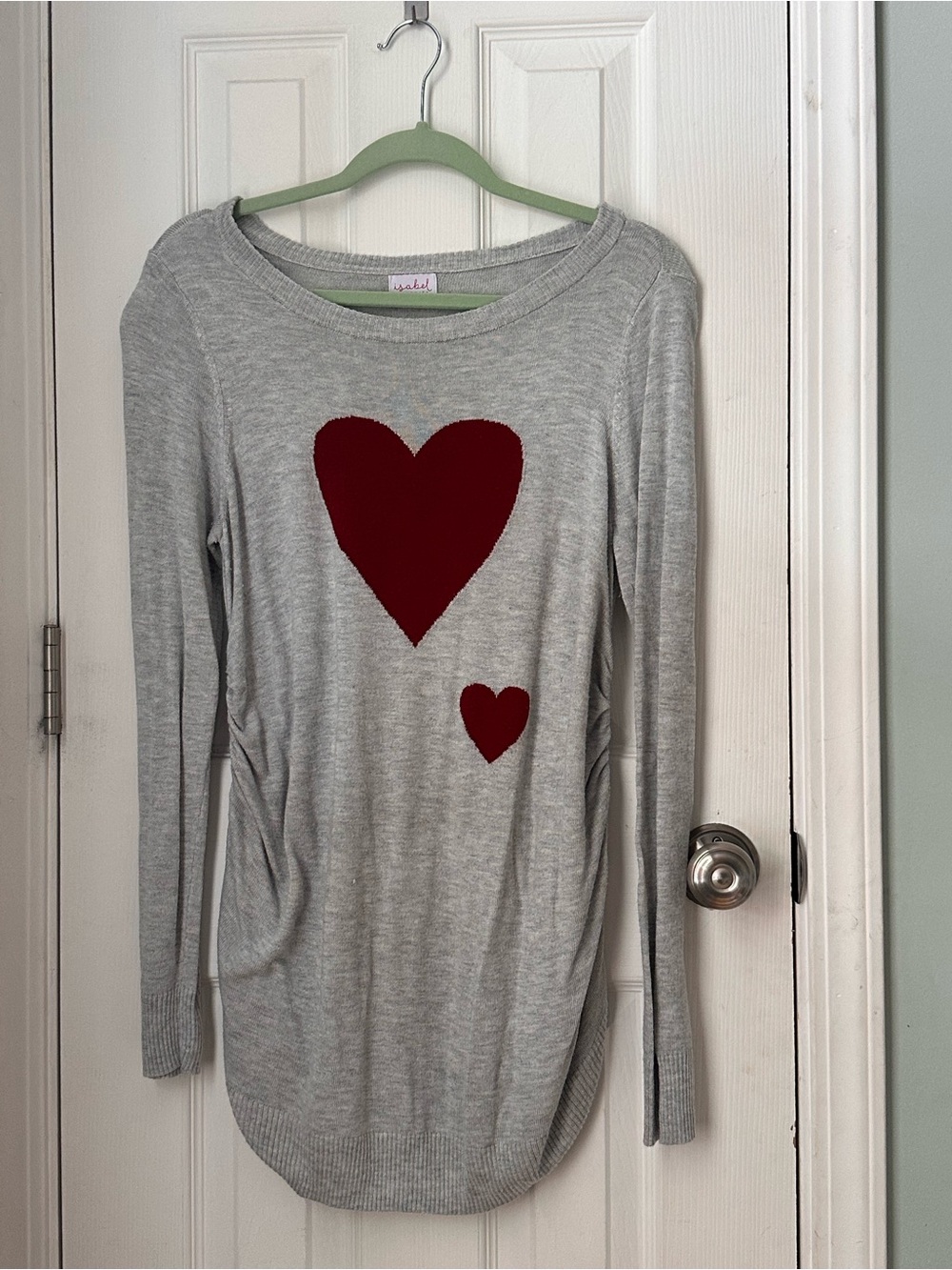 Maternity Grey Heart Knit Top - Red Hearts